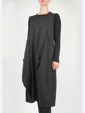 OSKA Sleeveless Black Pinstripe A-Line Dress lagenlook